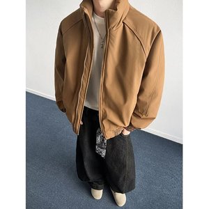 Jas Hujan Pria Kerah Pendek Warna Abu-Abu Tua Model Lurus Gaya Amerika Bahan Poliester Tahan Air untuk Musim Gugur - Product Image 3