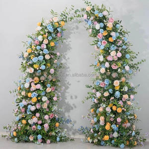2025 nueva llegada profesional Simple elegante arco de cuerno de pie Floral Artificial decoración de <span class=keywords><strong>boda</strong></span> colorido pastel de rosa de seda - Product Image 2