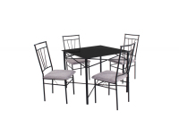 YUKAI Ensemble de table à manger au design moderne avec 4 chaises coussins Dessus de table en verre pour la maison ou l'hôtel pour la Room-DS-014 à manger
