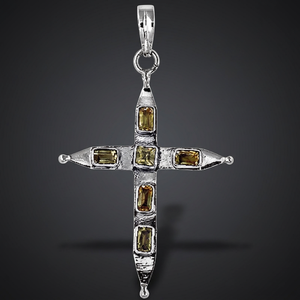 Charming Citrine Gemstone Silver <b>Cross</b> Pendant Fashionable Necklace - Product Image 1