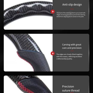 Volant de direction en cuir noir et fibre de carbone pour Ford <span class=keywords><strong>Fiesta</strong></span> <span class=keywords><strong>MK7</strong></span> <span class=keywords><strong>MK7</strong></span>.5 2009-2017, volant de direction de voiture <span class=keywords><strong>sport</strong></span> à fond plat - Product Image 2