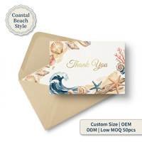 Cartes de remerciement Coquillages de Plage avec Enveloppe Kraft, Personnalisées en Or, OEM ODM, Faible MOQ, Vente en Gros, Cartes de Vœux