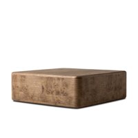 Table basse carrée minimaliste en bois massif et placage de bois de burl, fabriquée à la main, pour salon d'appartement moderne