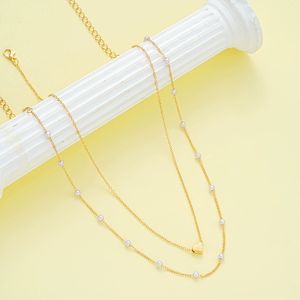 Wholesale 2025 Trendy Gold Plated Double Layer <b>Pearl</b> <b>Necklace</b> <b>Heart</b> Pendant Choker for Women Jewelry Gift - Product Image 3