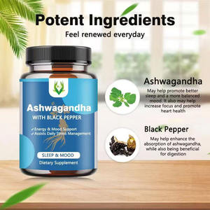 Suplemento para el Cuidado de la Salud, Cápsulas de Ashwagandha con Extracto de Pimienta Negra 100% Natural, Promueve la Energía y el Control del Estrés en Adultos - Product Image 4
