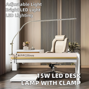 Lampe de bureau LED 15W, 3 modes de couleur, 10 niveaux de luminosité, pince métallique USB, éclairage de lecture, lampe à ongles, outil d'éclairage pour salon de manucure et poste de travail - Product Image 2