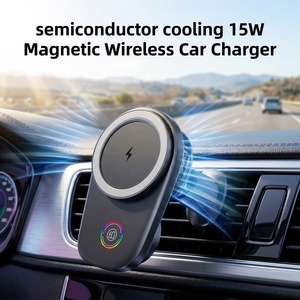 Cargador Inalámbrico Magnético Premium de 15W para Auto con Ventilador de Refrigeración Semiconductor, Luz RGB y Fuerte Imán N52 para iPhone y <span class=keywords><strong>Samsung</strong></span> - Product Image 1
