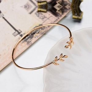 Brazalete Abierto Ajustable de Aleación de Zinc con Dije de Hoja para Mujer, Chapado en Plata/Oro, Inoxidable, de Moda, Casual/Deportivo, <span class=keywords><strong>Jiesheng</strong></span> - Product Image 6