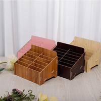 Organisateur de tiroir de bureau multifonctionnel Guansen à 12 compartiments en bois massif, boîte de rangement pour téléphone portable, artisanat DIY sculpté et gravé pour la maison