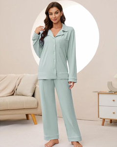Set Pigiama Donna Personalizzato con Logo, Morbido, a Maniche Lunghe, in Maglia, con Bottoni, 2 Pezzi, Abbigliamento <span class=keywords><strong>da</strong></span> <span class=keywords><strong>Notte</strong></span> e Loungewear - Product Image 3