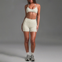 Nouvelle Arrivée - Ensembles 3 Pièces à Pois pour Femme : Tenues de Sport Sexy avec Soutien-Gorge Halter, Legging Capri et Short Athlétique pour la Course et l'Entraînement