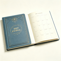 Carnet de notes personnalisé bleu en PU à couverture rigide 2027, motif boussole, avec élastique, agenda annuel, journal, cadeau