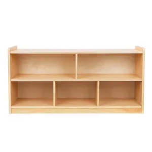 Prateleira de madeira para crianças, prateleira de madeira para livros de jardim de infância Montessori com 5 caixas de armazenamento