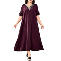 Robe longue élégante pour femmes grandes tailles, respirante, en dentelle, à fleurs, col en V, manches courtes, coupe décontractée, pour le bureau