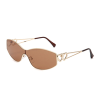 Twooo T1022 Lunettes à monture métallique à la mode One Piece Lens Heart Decoration Women Sunglasses