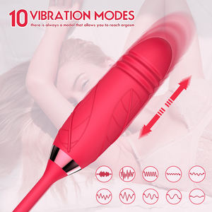 Stimulateur 2 en 1 à 10 fréquences, succion et poussée, design rose, vibromasseur pour adultes - Product Image 2