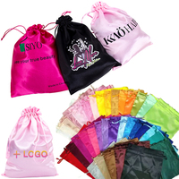 Tas Kemasan Wig Mewah Custom Logo Leeons, Kantong Tali Serut, Tas Satin Sutra untuk Ekstensi Rambut, Bundel Rambut, Grosir