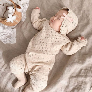 Pagliaccetti per neonati cappelli set di vestiti autunno inverno solido lavorato a maglia neonati bambini ragazzo ragazza maglioni tute completi 2pc maglieria - Product Image 1