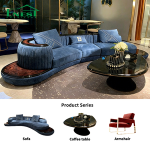 Juego de Sofás de Cuero Genuino Italiano de Lujo, Diseño Curvo Moderno de Alta Gama con Detalles Acolchados para Sala de Estar o Villa - Product Image 1