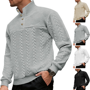 Suéter de punto grueso para hombre, cuello alto, corte holgado, color sólido, manga larga, ropa informal de otoño - Product Image 3