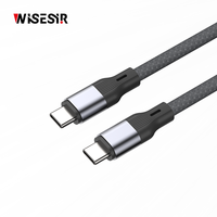 Câble de charge rapide WISESIR OEM double port 3A Type-C PD 60W en alliage d'aluminium 20V 3A pour ordinateur, en stock