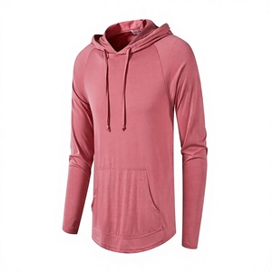 เสื้อฮู้ดดี้สีชมพูล้วนสำหรับผู้ชาย แขนยาว แห้งเร็ว สไตล์ลำลอง มีกระเป๋าจิงโจ้ - Product Image 1