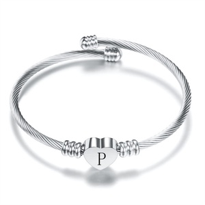 High Quality Popular Adjustable Stainless Steel Alphabet Initial Letter Charm <b>Bangle</b> <b>Bracelet</b> - Product Image 5