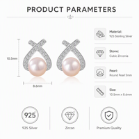 Anting-anting Mutiara dan Zirkon Perak Sterling 925 Bentuk Wishbone X Perhiasan Fashion Wanita Sehari-hari