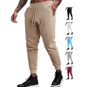 Pantalones deportivos de punto gofrado para hombre, cintura elástica con cordón, transpirables, de color sólido, informales, para el tiempo libre - Product Image 4
