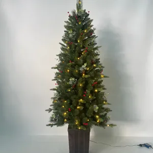 Árbol de porche de Navidad verde más vendido, árbol artificial en maceta LED para ocasiones navideñas de 3,5 pies a 7,5 pies