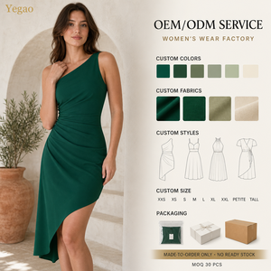 Abito Elegante da Donna Yegao in Raso Verde Smeraldo, Monospalla con Drappeggio, Lunghezza Midi, Orlo Asimmetrico, Personalizzabile OEM ODM - Product Image 1