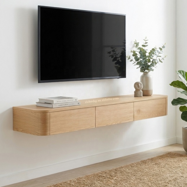 Modern Wall Mounted TV Shelf Living Room Furniture Wood Floating Tv Stand Cabinets with 3 Door