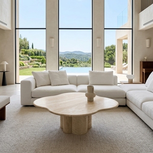 Mesa de Centro de Mármol Travertino Natural, Estilo Moderno y Ejecutivo, Diseño <span class=keywords><strong>Super</strong></span> Delgado, Mueble para Sala de Estar, Villa, Hotel, Espacios Pequeños - Product Image 1