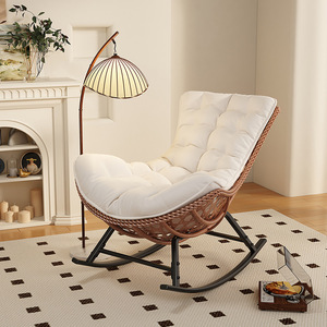 Retro <b>Rocking</b> <b>Chair</b> Oval Rattan Iron Frame Garden <b>Chair</b> Durable Outdoor Leisure Seat - Product Image 1