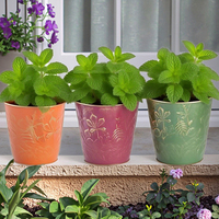 Pot bunga besi kecil ukuran kustom pelek emas warna-warni desain daun musim gugur pot sukulen kebun rumah