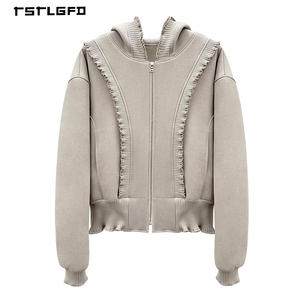 Ensemble de sweat à capuche déstructuré avant-gardiste pour homme, en molleton épais écologique, uni, décontracté, printemps, avec garniture en tricot 3D et patchwork - Product Image 5
