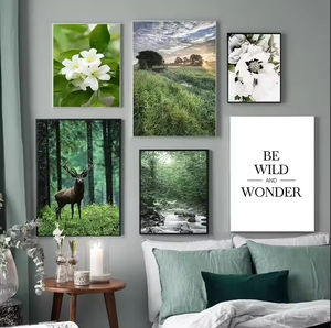 Affiche de forêt verte art abstrait déco cerf cascade ruisseau printemps chambre impression <span class=keywords><strong>paysage</strong></span> naturel photo art - Product Image 2