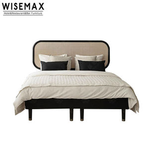 WISEMAX Precio al por Mayor <span class=keywords><strong>Cama</strong></span> <span class=keywords><strong>Doble</strong></span> Moderna, Camas Matrimoniales, Muebles para el Hogar, Estructura de Madera, <span class=keywords><strong>Cama</strong></span> King Size de Ratán para Apartamento - Product Image 4