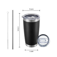 Gobelet isotherme durable en acier inoxydable de 20 oz avec couvercle et paille, double paroi isolée, pour café de voyage, revêtement poudré