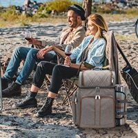 Sac à dos de pique-nique pour 4 personnes, ensemble isotherme étanche, pochette à vin, design à double étage - Utilisation en plage, camping, parc