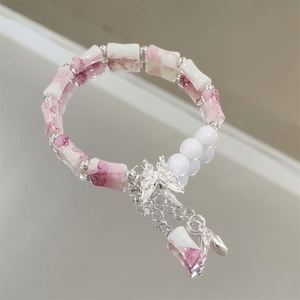 Pulsera de Moda China con Cuentas de Bambú, Diseño de Campana y Mariposa, Colgante de Cristal, Joyería para Mujer - Product Image 3