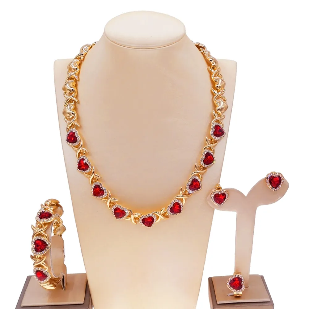 Yulaili — ensemble de bijoux magnifiques pour femmes, joaillerie indienne, "je t'aime", plaqué or, ensemble de mariage en pierre rubis, Z0021, vente en gros