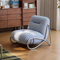 Fauteuil de salon moderne en métal JP, design nordique, motif à carreaux bleus, canapé de détente pour hôtel, villa