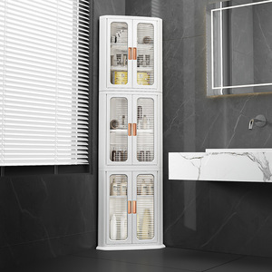 Multi Layer Storage Cabinet For Kitchen Floor Standing Plastic Triangular Dustproof Cabinet With Glass Doors - Product Image 3