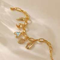 Bracelet Chaîne Trombone Plaqué Or 18K en Cuivre Style Bohème avec Breloque Océanique Coquillage Perle Queue de Sirène pour Femme Plage