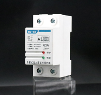 Protecteur de surtension et de sous-tension réglable sur rail DIN 2P AC220V/230V 63A avec double affichage numérique et protection contre les surintensités