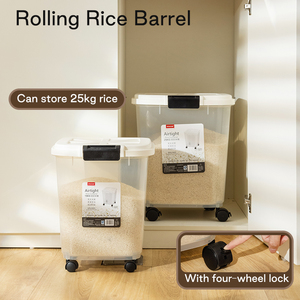 Anya kín 25kg 15kg hiện đại lớn Nhựa thực phẩm lưu trữ container gạo Dispenser với bánh xe nắp gạo mì ngũ cốc tổ chức - Product Image 6