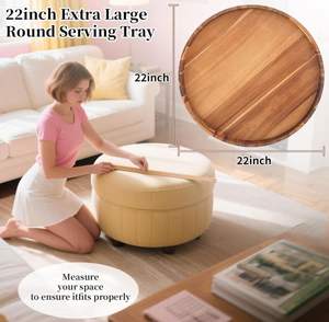 <span class=keywords><strong>Plateau</strong></span> ottoman extra large très populaire, <span class=keywords><strong>plateau</strong></span> ottoman rond, plateaux <span class=keywords><strong>de</strong></span> service en bois surdimensionnés avec poignées pour le salon - Product Image 2