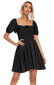 Phụ nữ của mùa hè Linen Swing DRESS với Puff tay áo ruffles và hoa Dot in biểu tượng tùy chỉnh dệt Robe En LIN <span class=keywords><strong>imprime</strong></span> - Product Image 4