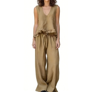 Ensemble haut sans manches à volants et pantalon large pour <span class=keywords><strong>femme</strong></span>, <span class=keywords><strong>tenue</strong></span> décontractée bohème, ensemble 2 pièces, Sehe Fashion - Product Image 1